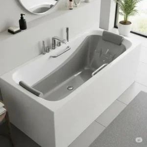 "Sleek duravit bathtubs Happy D.2 Plus, a modern acrylic design with a distinctive two-tone finish, perfect for contemporary bathrooms."