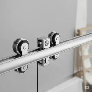 Close-up of the smooth-gliding track system for efficient sliding bathtub doors, highlighting durable components.