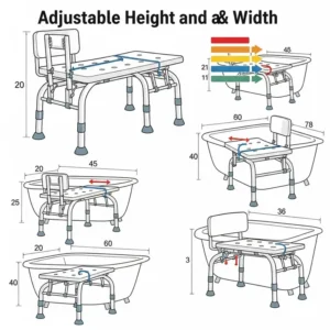 Detailed view of the smooth sliding mechanism on a sliding transfer bench for bathtub access, showing secure locking.