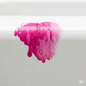 Close-up of a stubborn, dried hair dye stain on the porcelain surface of a bathtub, before treatment, showing the challenge of how to get hair dye stains out of the bathtub.
