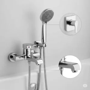 "Detailed view of a high-quality showerhead and faucet included in a bathtub shower conversion kit, designed for optimal water flow and style."