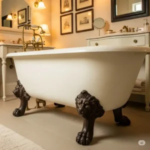 Ornate lion's claw bathtub feet design, perfect for vintage bathroom aesthetics.
