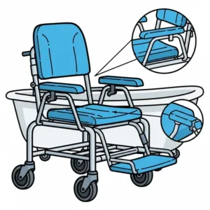 Illustration highlighting the supportive backrest and ergonomic armrests of a durable bathtub transfer chair.