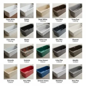 Variety of color and finish samples for epoxy bathtub coatings, demonstrating customizable design choices.