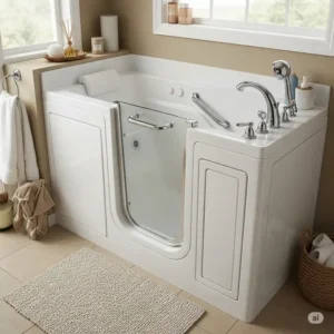 Walk-in bathtub doors with a secure, watertight seal, ideal for accessibility and safe bathing.