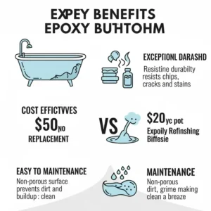 Contemporary bathroom interior showcasing a beautifully refinished epoxy bathtub as the central design element.