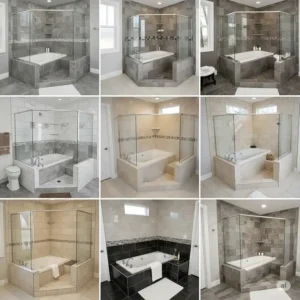 Example showcasing various tile choices for a bathroom with a bathtub inside walk in shower, demonstrating design versatility.
