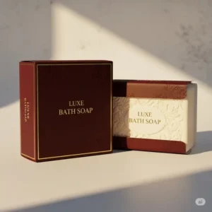 Elegant illustration depicting luxurious packaging for premium bathtub soap, highlighting its sophisticated appeal.