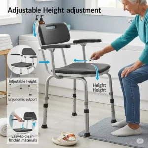 Adjustable height feature on a bathtub chair for seniors, allowing customization of the seating position for optimal comfort and safety.
