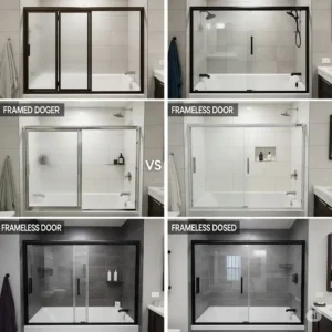Visual comparison of different bathtub doors styles, including framed and frameless options.