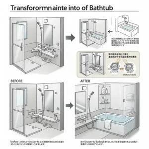 A collage or diagram showcasing various bathtub styles suitable for a convert shower to bathtub conversion, helping homeowners choose the perfect fit for their bathroom design.