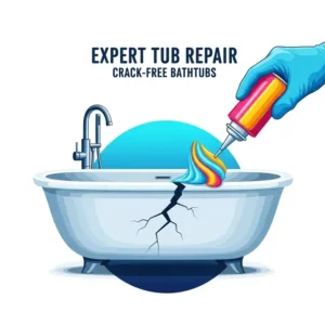 Graphic representing a professional service specializing in repairing cracks in bathtubs.