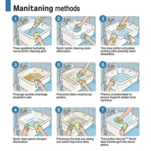 Visual guide with tips for cleaning and maintaining a Bootz bathtub, ensuring its pristine condition and extending its lifespan.