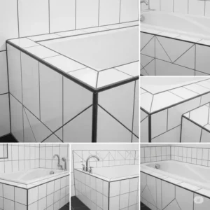 Detailed view of white tiles with contrasting dark grout on a bathtub surround, highlighting how grout color enhances different bathtub tile surround ideas.