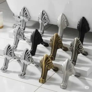 Assortment of decorative bathtub feet in different finishes and styles to enhance bathroom decor.