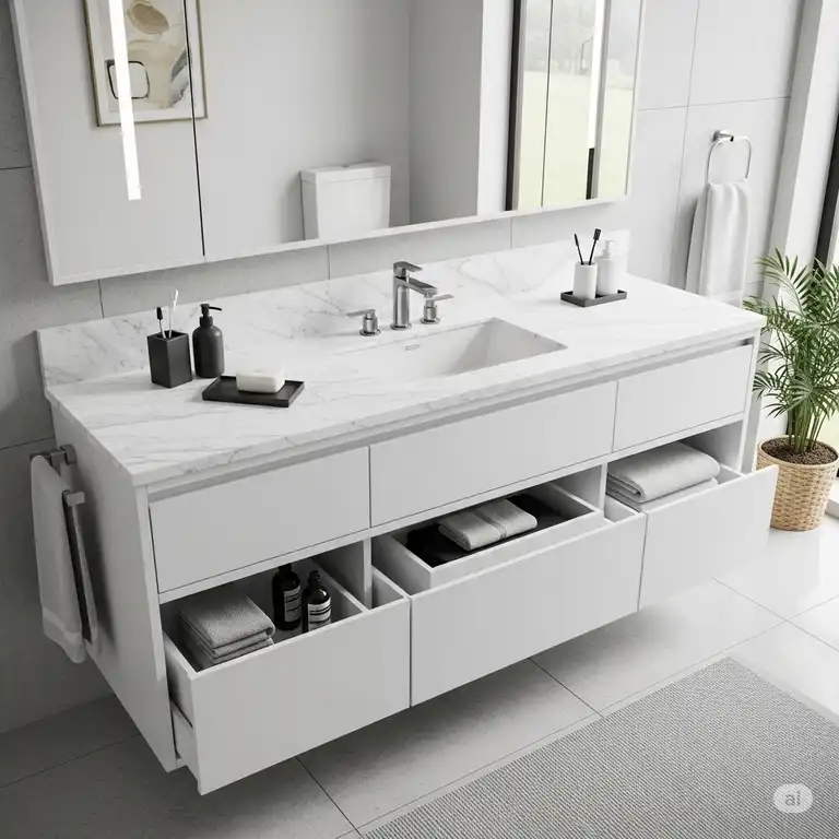 A sleek, modern 72 inch bathroom vanity single sink, spacious countertop, and ample storage, perfect for a contemporary bathroom design.