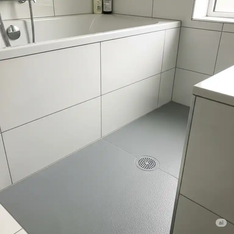 Modern bathtub floor with a sleek, non-slip surface and elegant tile surround, showcasing contemporary bathroom design.