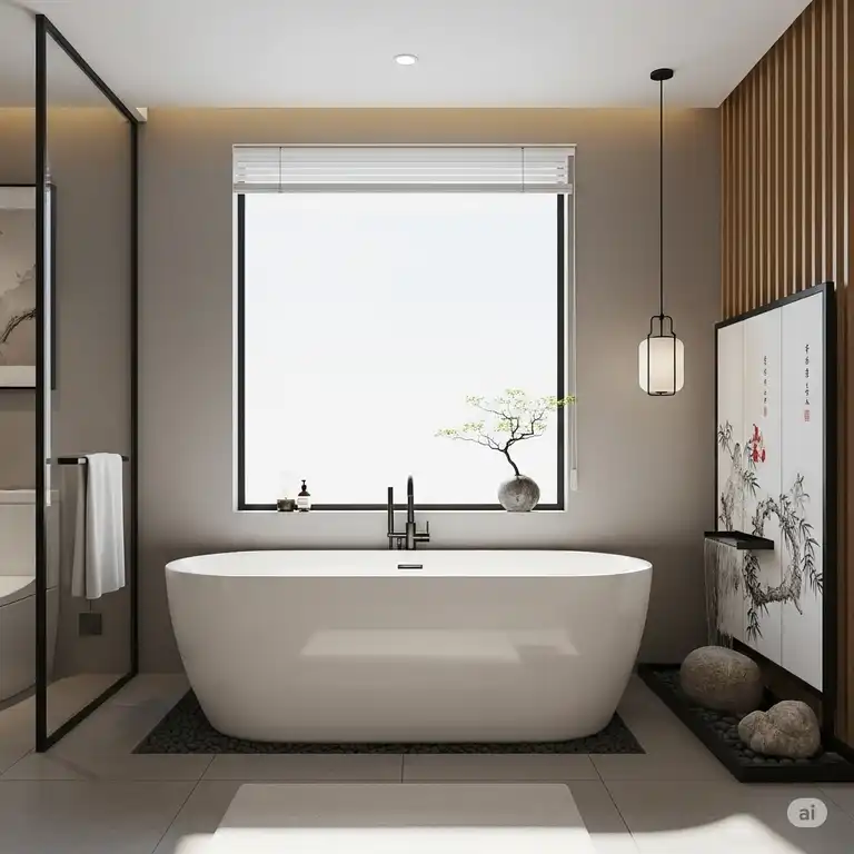 Modern white china bathtub in a minimalist bathroom with natural light, showcasing contemporary Chinese design.