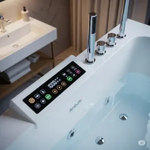 Detailed view of an Ambohr electric bathtub highlighting its advanced features and controls.