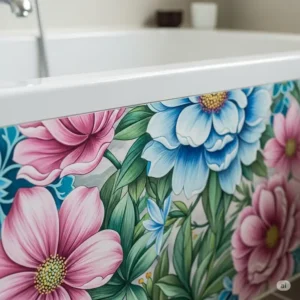 Close-up of bathtub wall art with a beautiful floral design, perfect for adding a natural touch to your bathroom.