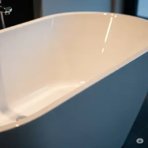 Detailed view of beautiful Fleurco bathtubs, highlighting its ergonomic shape and smooth acrylic surface, perfect for a relaxing soak.