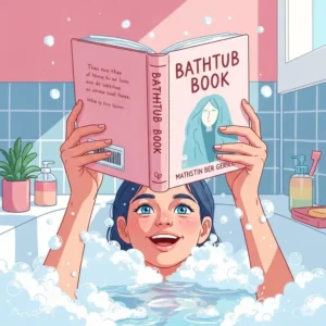 Illustration of someone happily engrossed in a "bathtub book" amidst bath foam, depicting leisure and comfort.