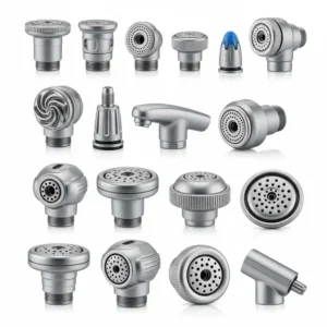 Assortment of different jetted bathtub jets, showcasing various designs for therapeutic water massage.