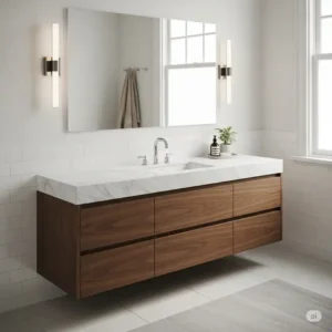 Sleek, modern 55 inch bathroom vanity with clean lines and minimalist design.