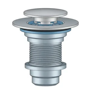 "Close-up illustration of a bathtub drain parts flange, highlighting the threaded portion and the visible top surface where the stopper sits."