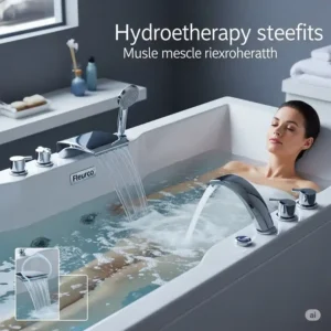 Visual representation of Fleurco bathtubs featuring therapeutic jets, demonstrating the hydrotherapy benefits for muscle relaxation and a spa-like experience.