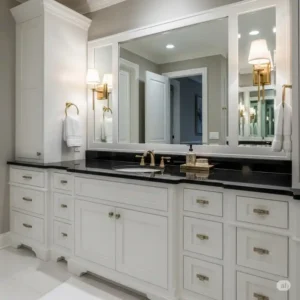 Beautifully installed 72-inch bathroom cabinet as the centerpiece of a luxurious master bathroom design.
