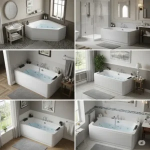 Various sizes and configurations of the Ambohr electric bathtub, demonstrating options for different bathroom spaces.