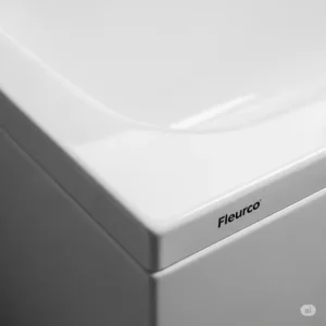 Macro shot showcasing the durable and easy-to-clean acrylic material and pristine white finish of Fleurco bathtubs, emphasizing its quality craftsmanship.