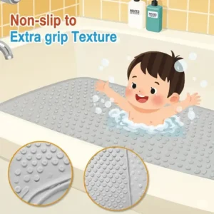 Illustration focusing on a child-safe bathtub floor with extra grip, providing peace of mind for families.