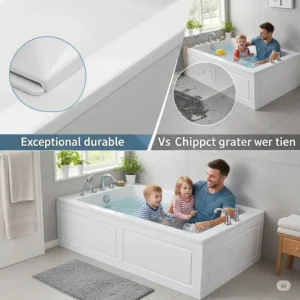 Visual representation highlighting the long-lasting durability and resistance to wear of an acrylic bathtub surround.