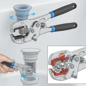 "Illustration of a specialized bathtub drain parts wrench, an essential tool used for removing and installing stubborn bathtub drain components."