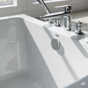 Image highlighting the non-porous, easy-to-clean surface of a Jetta bathtub, ensuring low maintenance.