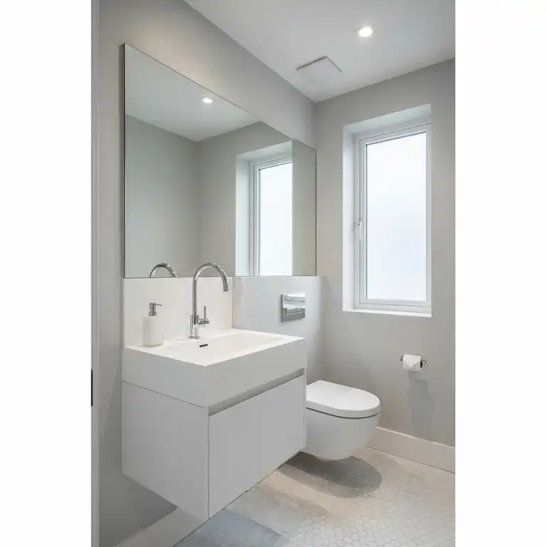 A contemporary white vanity with a small sink and vanities for small bathrooms, ideal for maximizing space.