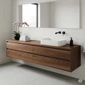 A stylish floating vanity that creates a sense of space and modern luxury in a bathroom.