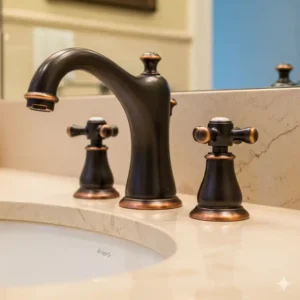 An oil-rubbed bronze faucet with copper bathroom faucets undertones, offering a classic and sophisticated look.
