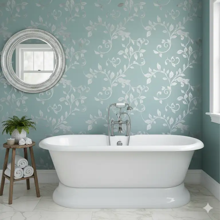 Stylish bathroom featuring elegant decorative bathroom decals walls, enhancing the aesthetic