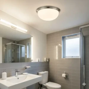 A waterproof bathroom ceiling light installed in a shower. 