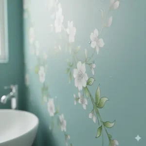 Close-up of a floral pattern bathroom decals walls, adding a touch of nature to the decor