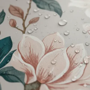 Close-up of a durable, textured bathroom wallpaper peel and stick, showing the quality and detail of the pattern.