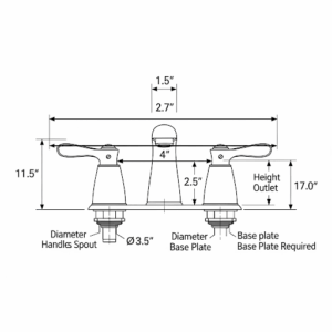 Diagram showing the key dimensions of a centerset bathroom faucet, including the 4-inch distance between handle centers.