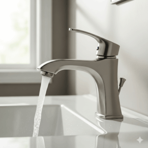 Technical drawing with all key dimensions of the Delta Trinsic bathroom faucet for a precise installation plan.