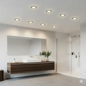A vintage-inspired bathroom ceiling light fixture. 