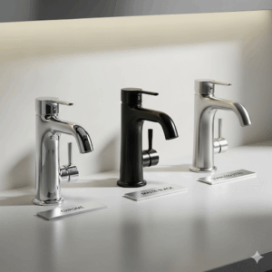 A diagram illustrating the simplified installation process for the Delta Trinsic bathroom faucet.