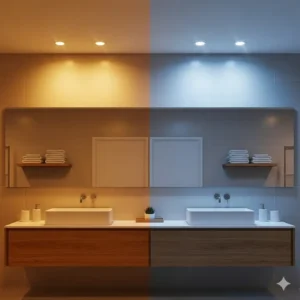 Recessed spotlights used as a bathroom ceiling light system. 