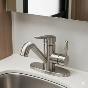  A small, space-saving RV bathroom faucet specifically designed for a tight sink.